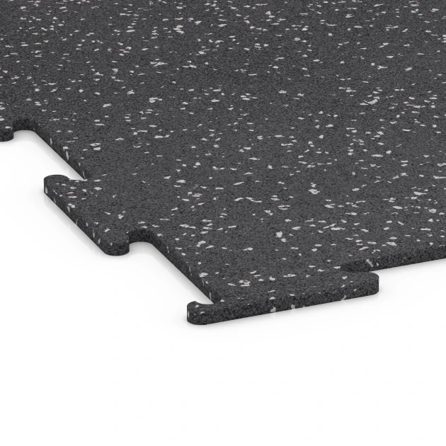 Detailaufnahme der Randausprägung von WARCO-Produkt 6452, Pavimento Fitness Compatto, Format 100 × 100 × 0,8 cm, Farbe Grigio leggermente punteggiato.