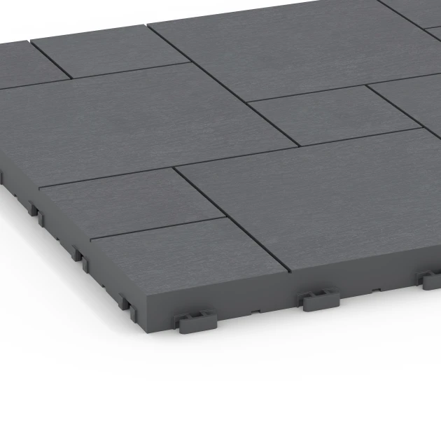 Detailaufnahme der Randausprägung von WARCO-Produkt 6330, Blockmuster – Klickfliese, Format 38,5 x 38,5 x 2 cm, Farbe Silbergrau.