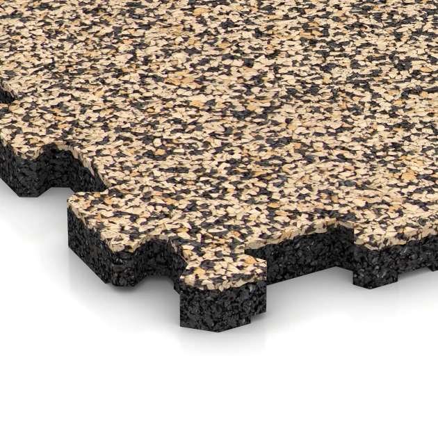 Detailaufnahme der Randausprägung von WARCO-Produkt 3713, Tappetino Fitness Premium 2 cm, Format 30,6 x 30,6 x 2 cm | 0,094 m², Farbe Travertino.