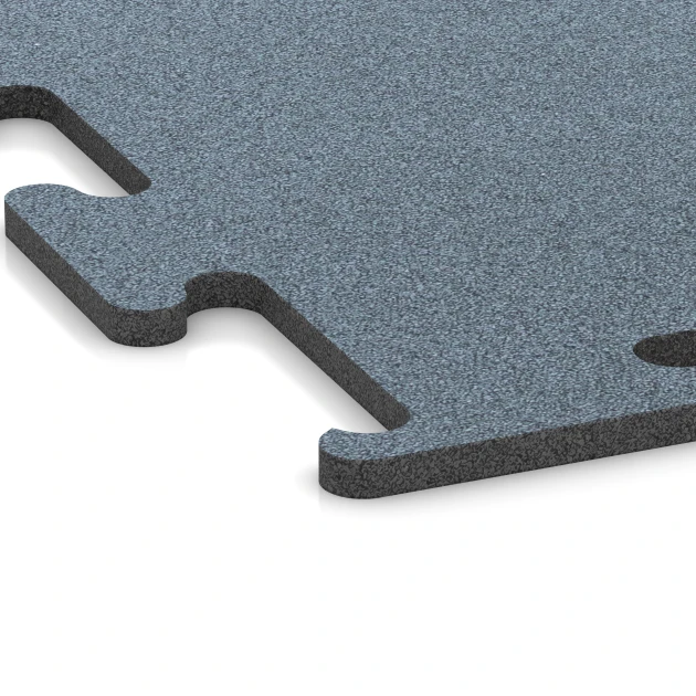 Detailaufnahme der Randausprägung von WARCO-Produkt 6160, Fitness Performance Elite Trainingsboden, Format 100 x 100 x 1,5 cm | 1,00 m², Farbe Altsilber.