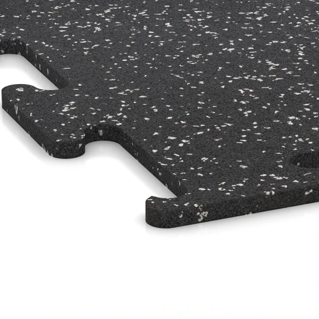 Detailaufnahme der Randausprägung von WARCO-Produkt 3777, Fitness Performance Elite Trainingsboden, Format 100 x 100 x 1,5 cm | 1,00 m², Farbe Leicht Grau Gesprenkelt.