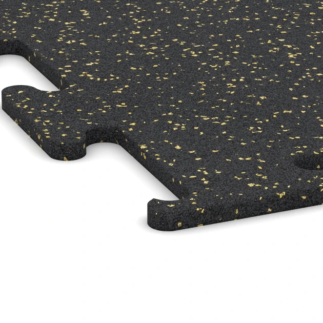 Detailaufnahme der Randausprägung von WARCO-Produkt 3756, Fitness Performance Elite Trainingsboden, Format 100 x 100 x 1,5 cm | 1,00 m², Farbe Leicht Gelb Gesprenkelt.