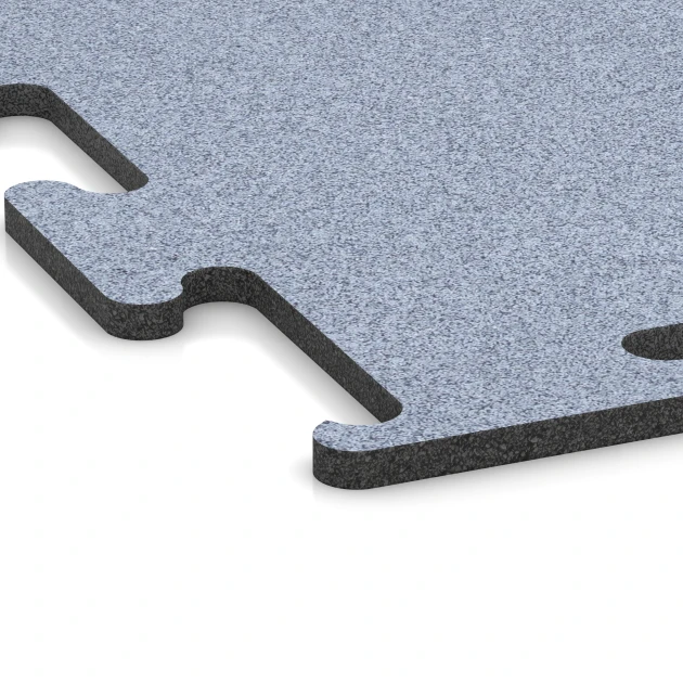 Detailaufnahme der Randausprägung von WARCO-Produkt 6154, Fitness Performance Elite Trainingsboden, Format 50 x 50 x 1,5 cm | 0,25 m², Farbe Nebelgrau.
