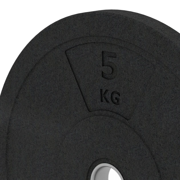 Detailaufnahme der Randausprägung von WARCO-Produkt 6084, Bumper Plate – Hantelscheibe, Format 5 kg | ø 45,4 x 3,15 cm, Farbe Anthrazit.