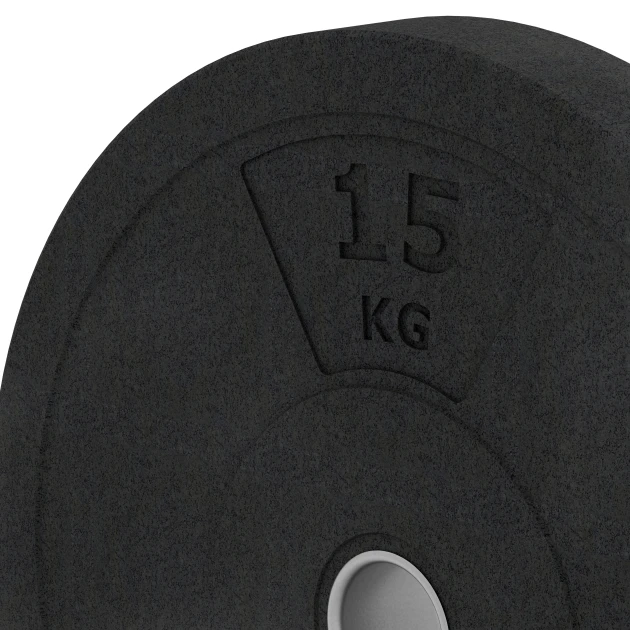 Detailaufnahme der Randausprägung von WARCO-Produkt 6088, Bumper Plate Slim, Format 15 kg | ø 45,4 x 5,85 cm, Farbe Anthrazit.