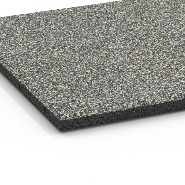 Detailaufnahme der Randausprägung von WARCO-Produkt 6414, Piastrella antitrauma – 90 cm, Format 50 x 50 x 3 cm | 0,25 m², Farbe Granito grigio.