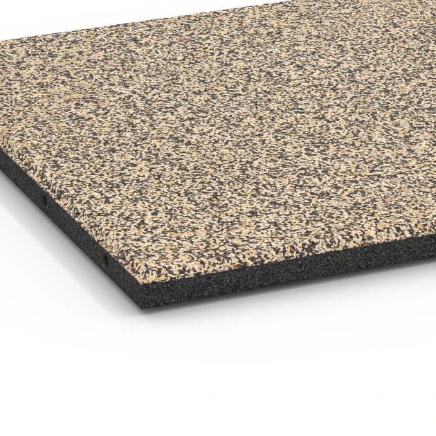 Detailaufnahme der Randausprägung von WARCO-Produkt 6419, Piastrella antitrauma – 90 cm, Format 50 x 50 x 3 cm | 0,25 m², Farbe Travertino.