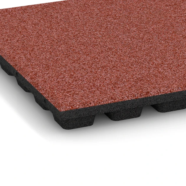 Detailaufnahme der Randausprägung von WARCO-Produkt 6292, Piastrelle antitrauma, Format 50 x 50 x 4,8 cm, Farbe Rosso pomodoro.