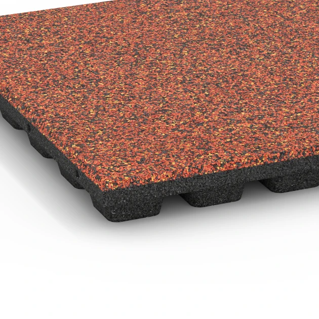 Detailaufnahme der Randausprägung von WARCO-Produkt 6435, Fallschutzplatte – 160 cm, Format 50 x 50 x 4,8 cm, Farbe Feuersglut.