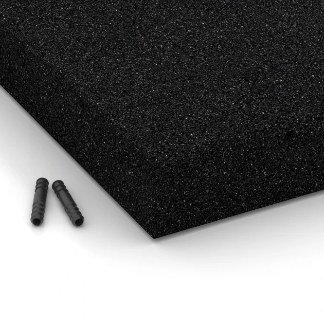 Detailaufnahme der Randausprägung von WARCO-Produkt 6271, Fallschutzplatte – 230 cm, Format 50 x 50 x 8 cm, Farbe Anthrazit.