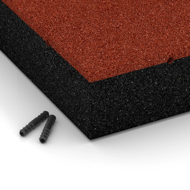 Detailaufnahme der Randausprägung von WARCO-Produkt 6278, Piastrella antitrauma – 300 cm, Format 50 x 50 x 11 cm, Farbe Rosso mattone.