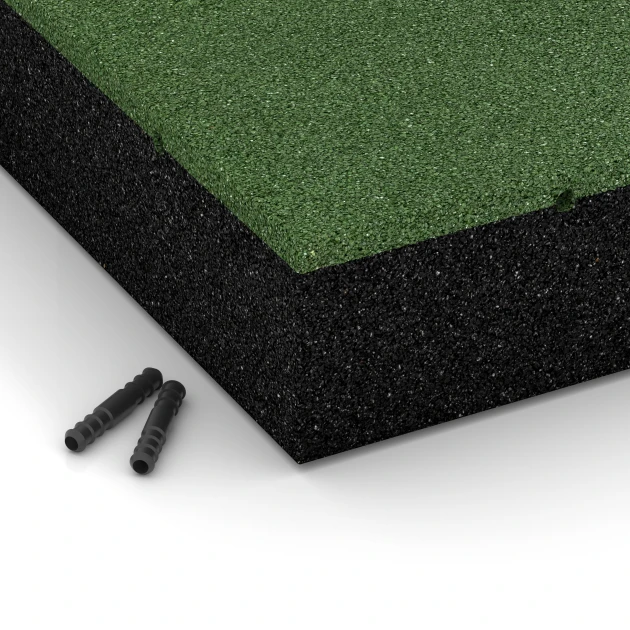 Detailaufnahme der Randausprägung von WARCO-Produkt 6211, Piastrelle antitrauma, Format 50 x 50 x 11 cm, Farbe Verde erba.