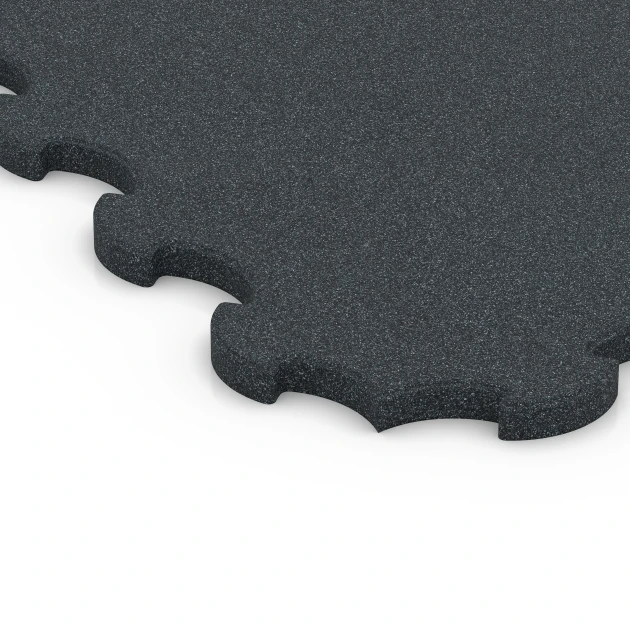 Detailaufnahme der Randausprägung von WARCO-Produkt 6323, Fitness-Bodenschutzmatte, Format 102,5 x 102,5 x 2,5 cm | 1,05 m², Farbe Anthrazit.
