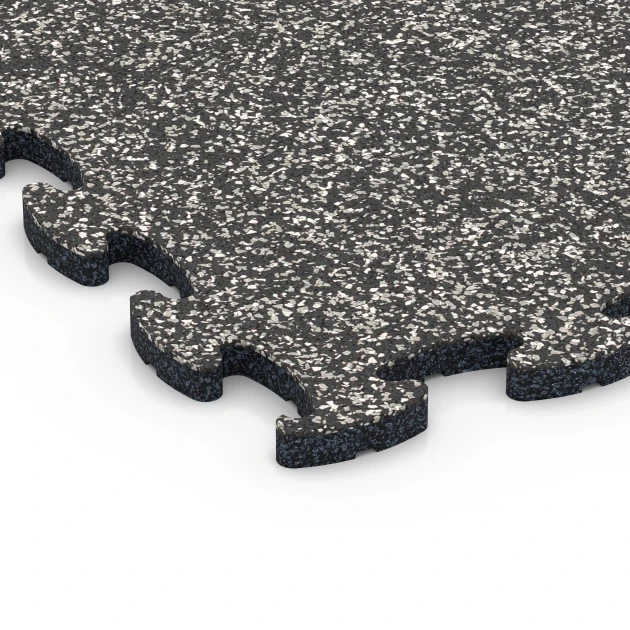 Detailaufnahme der Randausprägung von WARCO-Produkt 6751, Pavimentazione antitrauma, Format 44,6 x 44,6 x 1,8 cm, Farbe Granito grigio scuro.