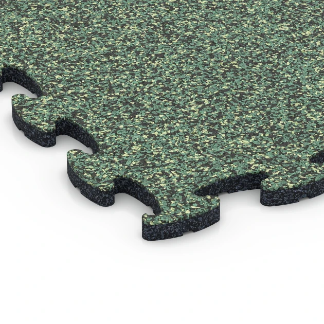 Detailaufnahme der Randausprägung von WARCO-Produkt 6780, Pavimento gomma palestra, Format 44,6 x 44,6 x 1,8 cm, Farbe Prato inglese.
