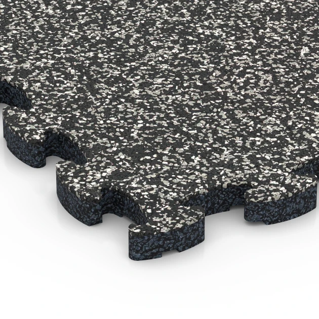 Detailaufnahme der Randausprägung von WARCO-Produkt 6814, Piastrella balcone in gomma, Format 28,9 x 28,9 x 1,8 cm, Farbe Granito grigio scuro.