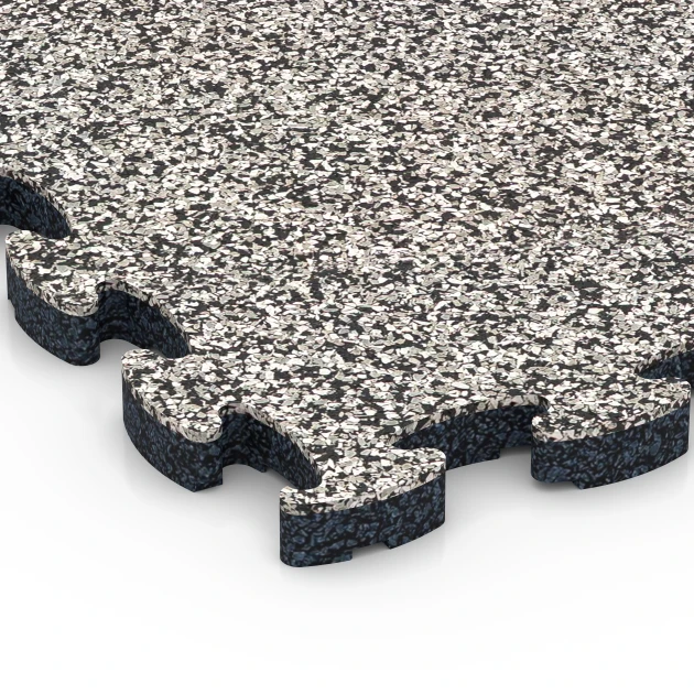 Detailaufnahme der Randausprägung von WARCO-Produkt 6815, Piastrella balcone in gomma, Format 28,9 x 28,9 x 1,8 cm, Farbe Granito grigio.