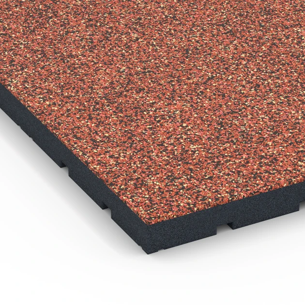 Detailaufnahme der Randausprägung von WARCO-Produkt 7145, Outdoor-Fitnessboden, Format 60 x 60 x 4 cm | 0,36 m², Farbe Feuersglut.