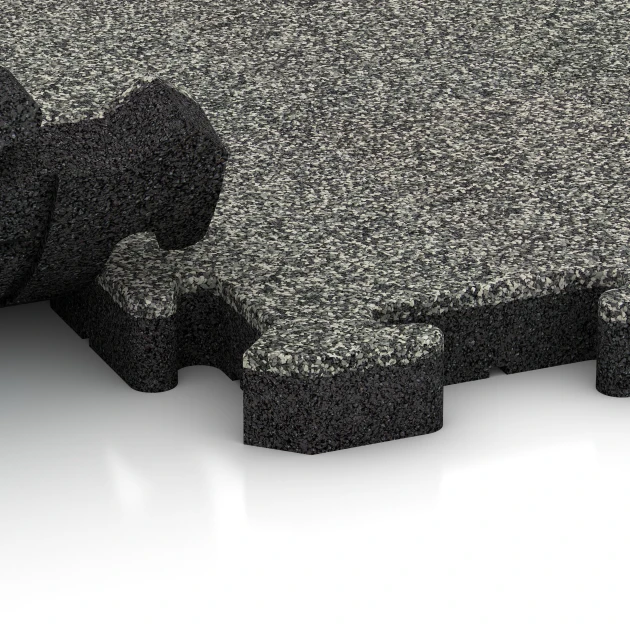 Großaufnahme vom Verbindungssystem von WARCO-Boden 2919 - Poolfliese im Farbdesign Grauer Granit. Abmessungen 50 x 50 x 4 cm | 0,25 m².