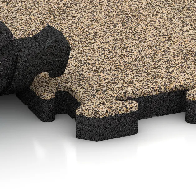 Großaufnahme vom Verbindungssystem von WARCO-Boden 2884 - Lastra per marciapiede im Farbdesign Travertino. Abmessungen 500 x 500 x 40 mm.
