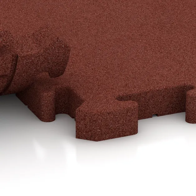 Großaufnahme vom Verbindungssystem von WARCO-Boden 2979 - Gehwegplatte im Farbdesign Ziegelrot. Abmessungen 500 x 500 x 40 mm.