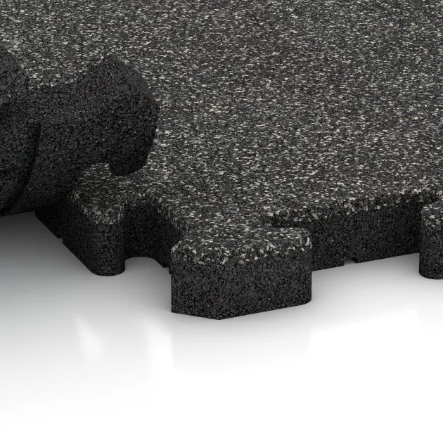 Großaufnahme vom Verbindungssystem von WARCO-Boden 3461 - Tappetino Protettivo Fitness im Farbdesign Granito scuro. Abmessungen 1000 x 1000 x 40 mm.