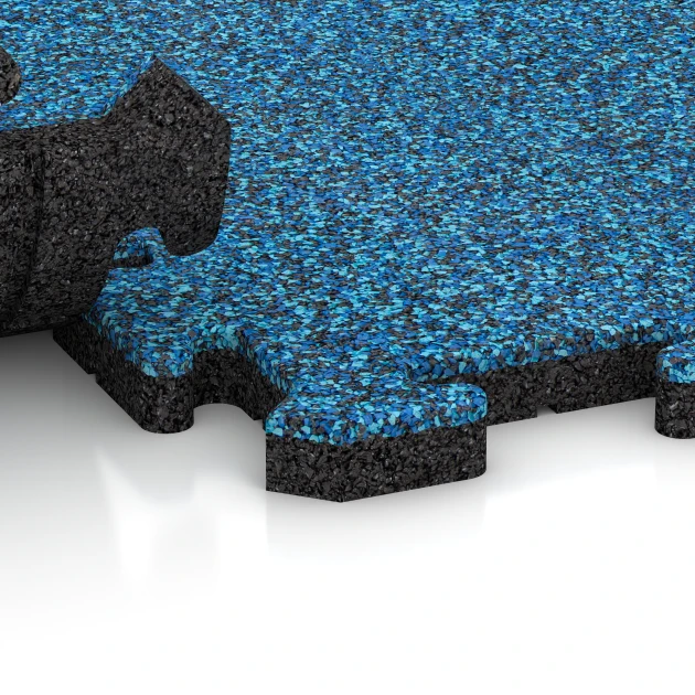 Großaufnahme vom Verbindungssystem von WARCO-Boden 4099 - Ballspielplatte im Farbdesign Atlantik. Abmessungen 50 x 50 x 3 cm | 0,25 m².