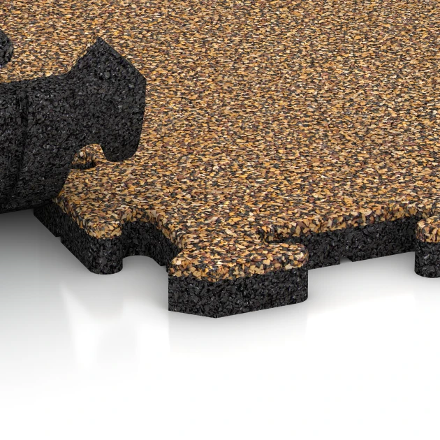 Großaufnahme vom Verbindungssystem von WARCO-Boden 5846 - Piastrella evento per esterni im Farbdesign Rattan. Abmessungen 50 x 50 x 3 cm | 0,25 m².