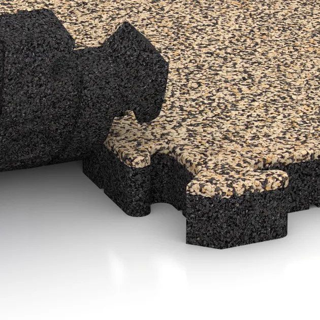 Großaufnahme vom Verbindungssystem von WARCO-Boden 3064 - Lastra per marciapiede im Farbdesign Travertino. Abmessungen 500 x 500 x 50 mm.