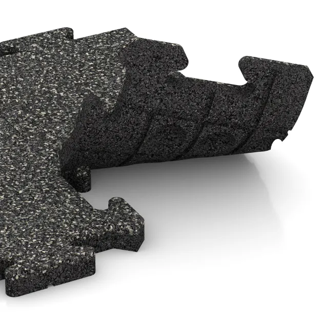 Großaufnahme vom Verbindungssystem von WARCO-Boden 4892 - Piastra perimetrale HD im Farbdesign Granito scuro. Abmessungen 500 x 235 x 30 mm.