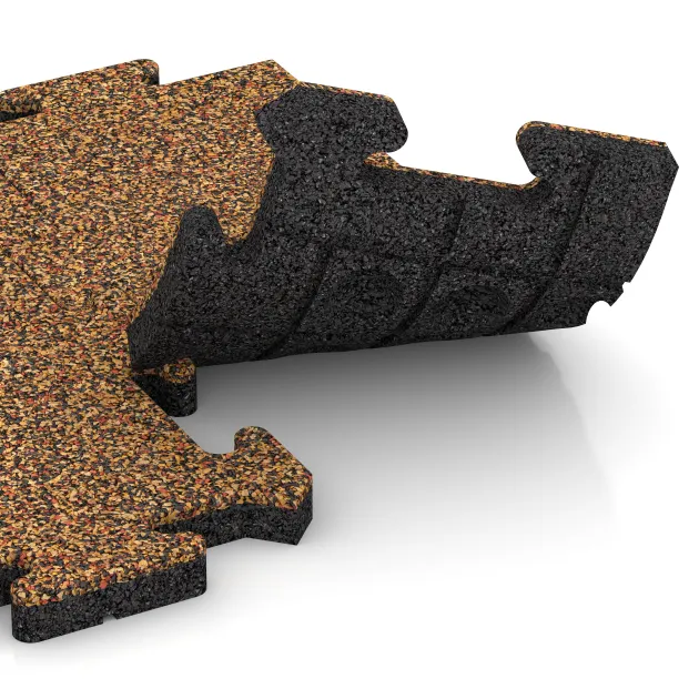 Großaufnahme vom Verbindungssystem von WARCO-Boden 4882 - Randplatte HD im Farbdesign Terra Cotta. Abmessungen 500 x 235 x 30 mm.