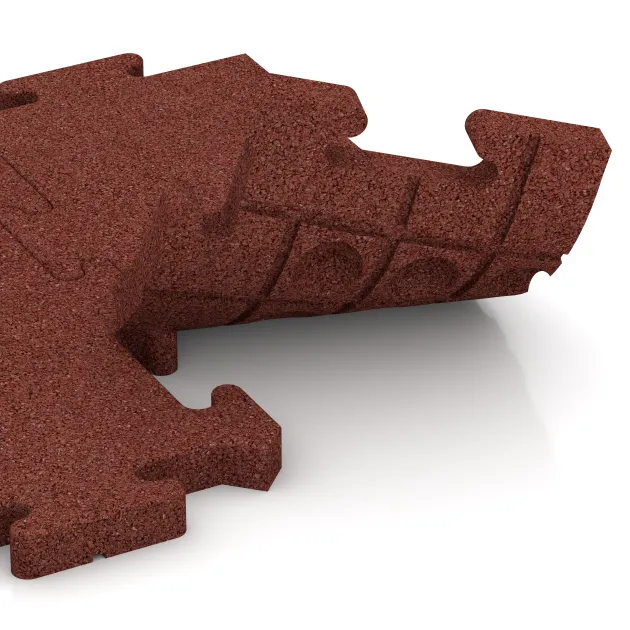 Großaufnahme vom Verbindungssystem von WARCO-Boden 4913 - Piastra perimetrale HD im Farbdesign Rosso mattone. Abmessungen 500 x 235 x 30 mm.