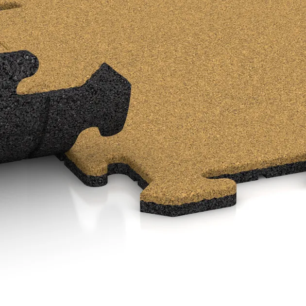 Großaufnahme vom Verbindungssystem von WARCO-Boden 6206 - Pavimento per esterno im Farbdesign Giallo limone. Abmessungen 500 x 500 x 18 mm.