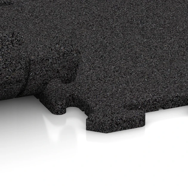 Großaufnahme vom Verbindungssystem von WARCO-Boden 4223 - Sportboden‑Platte 1,8 cm im Farbdesign Anthrazit. Abmessungen 50 x 50 x 1,8 cm | 0,25 m².