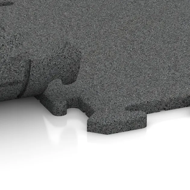 Großaufnahme vom Verbindungssystem von WARCO-Boden 3917 - Tappeto da gioco im Farbdesign Grigio ardesia. Abmessungen 500 x 500 x 18 mm.