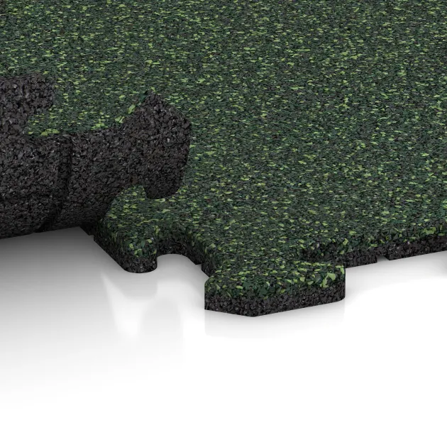 Großaufnahme vom Verbindungssystem von WARCO-Boden 4755 - Piastra perimetrale im Farbdesign Prato Inglese. Abmessungen 1000 x 485 x 18 mm.