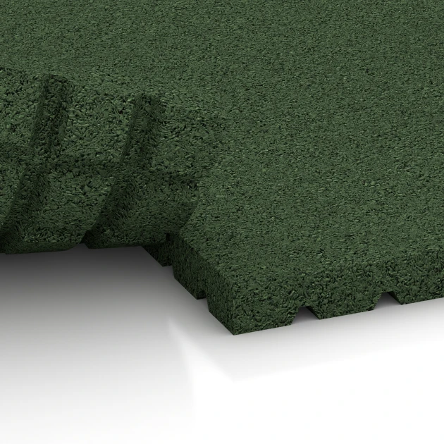 Großaufnahme vom Verbindungssystem von WARCO-Boden 3642 - Stallmatte HD im Farbdesign Grasgrün. Abmessungen 100 x 100 x 4 cm.