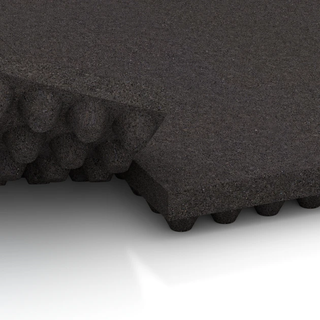 Großaufnahme vom Verbindungssystem von WARCO-Boden 3643 - Tappeto da stalla di lusso im Farbdesign Antracite. Abmessungen 100 × 50 × 5,5 cm.