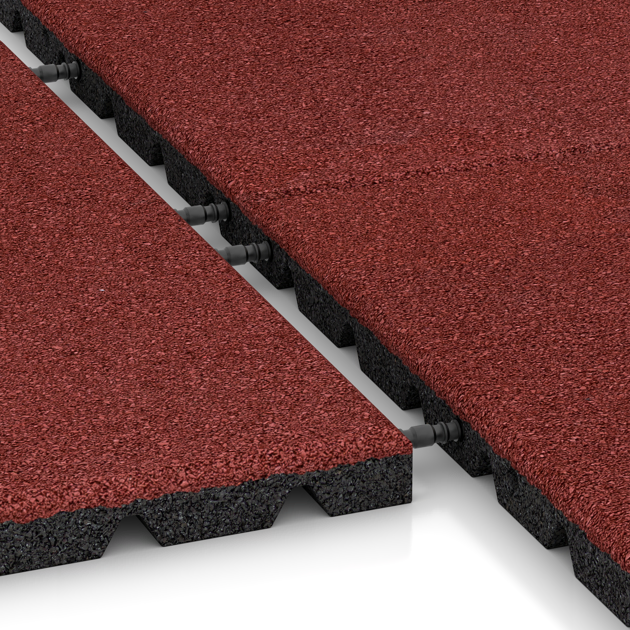 Großaufnahme vom Verbindungssystem von WARCO-Boden 0540 - Piastra antitrauma im Farbdesign Rosso corallo. Abmessungen 500 x 500 x 30 mm.