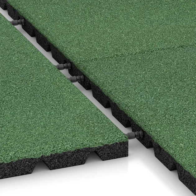 Großaufnahme vom Verbindungssystem von WARCO-Boden 0547 - Piastra antitrauma im Farbdesign Verde pallido. Abmessungen 500 x 500 x 30 mm.