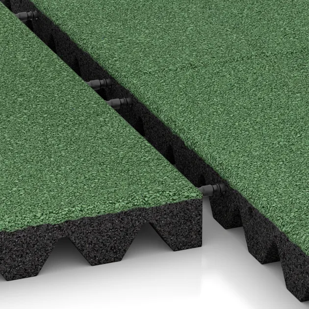 Großaufnahme vom Verbindungssystem von WARCO-Boden 0687 - Piastra antitrauma im Farbdesign Verde pallido. Abmessungen 500 x 500 x 50 mm.