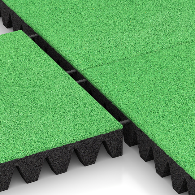 Großaufnahme vom Verbindungssystem von WARCO-Boden 0721 - Piastra antitrauma im Farbdesign Verde Maggio. Abmessungen 500 x 500 x 80 mm.