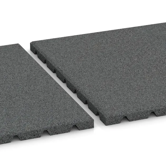 Großaufnahme vom Verbindungssystem von WARCO-Boden 0535 - Piastrella da terrazzo im Farbdesign Grigio ardesia. Abmessungen 500 x 500 x 25 mm.