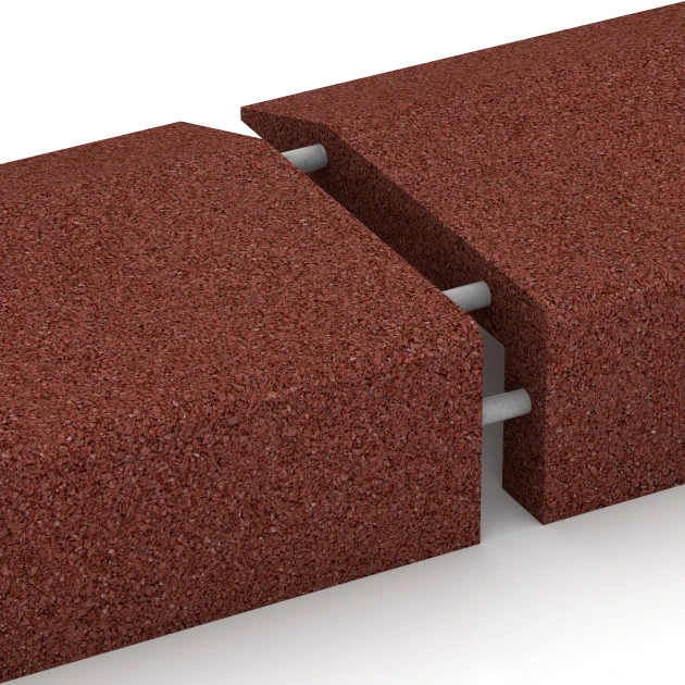 Großaufnahme vom Verbindungssystem von WARCO-Boden 2606 - Bordo in gomma a L im Farbdesign Rosso mattone. Abmessungen 100 × 40 cm | 5/15 cm.