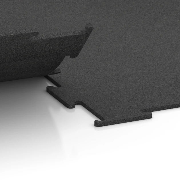 Großaufnahme vom Verbindungssystem von WARCO-Boden 6455 - Pavimento Fitness Compatto im Farbdesign Antracite. Abmessungen 50 × 50 × 0,8 cm.