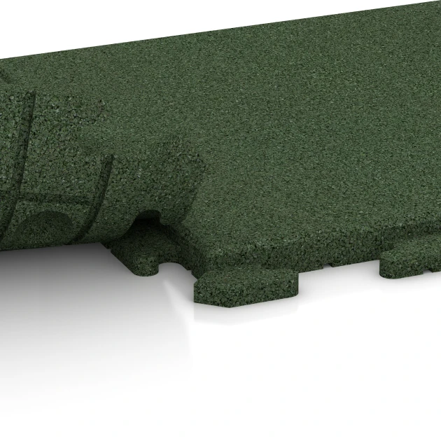 Großaufnahme vom Verbindungssystem von WARCO-Boden 1261 - Piastra per canile im Farbdesign Verde erba. Abmessungen 500 x 500 x 30 mm.