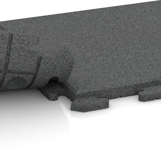 Großaufnahme vom Verbindungssystem von WARCO-Boden 5961 - Pavimento per eventi im Farbdesign Grigio ardesia. Abmessungen 50 x 50 x 3 cm | 0,25 m².