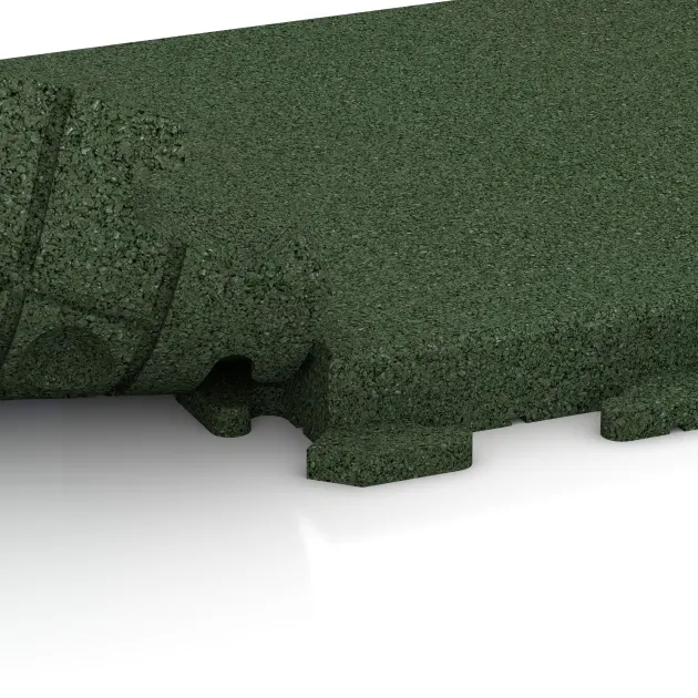 Großaufnahme vom Verbindungssystem von WARCO-Boden 1475 - Piastrella da terrazza Classic im Farbdesign Verde erba. Abmessungen 500 x 500 x 50 mm.