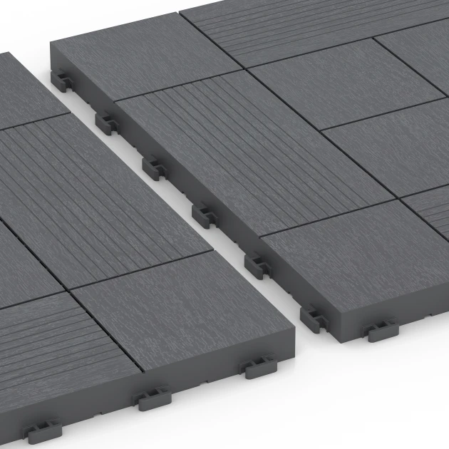 Großaufnahme vom Verbindungssystem von WARCO-Boden 6237 - Motivo a riquadri – Piastrella a incastro im Farbdesign Grigio argento. Abmessungen 38,5 x 38,5 x 2 cm.