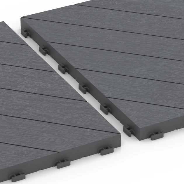 Großaufnahme vom Verbindungssystem von WARCO-Boden 6326 - Spina di pesce – Piastrella a incastro im Farbdesign Grigio argento. Abmessungen 38,5 x 38,5 x 2 cm.